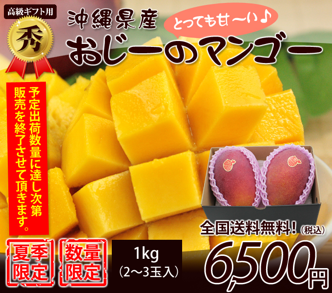 沖縄県産秀品マンゴー１kg2～3玉入り